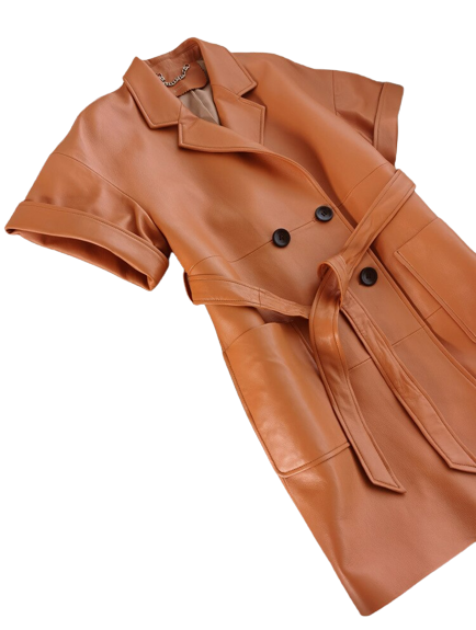 Womens Oaklynn Genuine Lambskin Leather Long Trench Coat