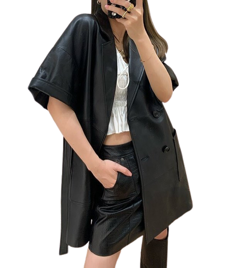 Womens Oaklynn Genuine Lambskin Leather Long Trench Coat