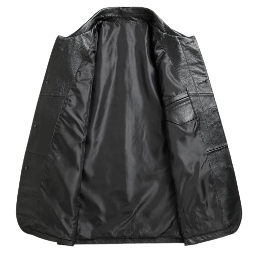 Mens Magnus Front Button Leather Coat