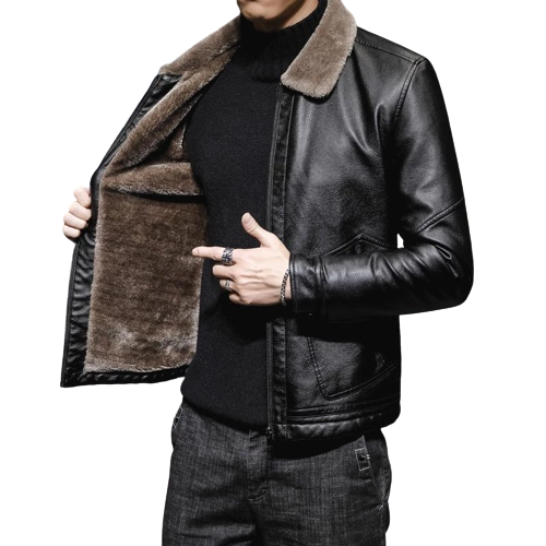 Mens Seger Genuine Lambskin Leather Faux Fur Lined Jacket