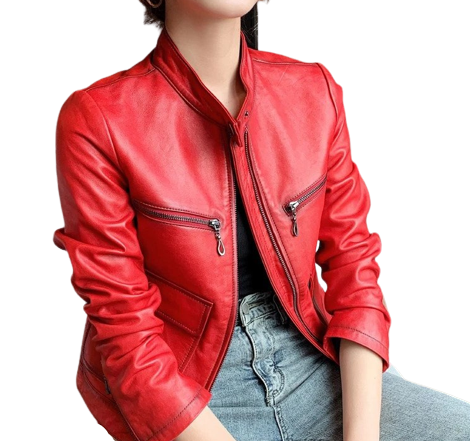Womens Eleanor Front Pocket Genuine Lambskin Leather Jacket