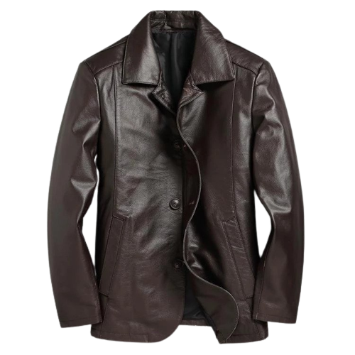 Mens Magnus Front Button Leather Coat