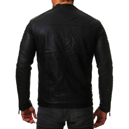 Mens Rex Shoulder Patch Work Genuine Lambskin Leather Jacket
