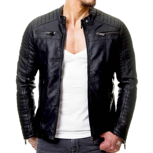 Mens Rex Shoulder Patch Work Genuine Lambskin Leather Jacket