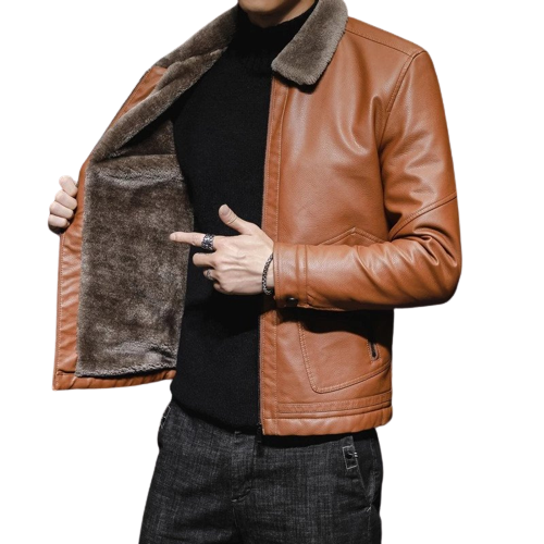 Mens Seger Genuine Lambskin Leather Faux Fur Lined Jacket
