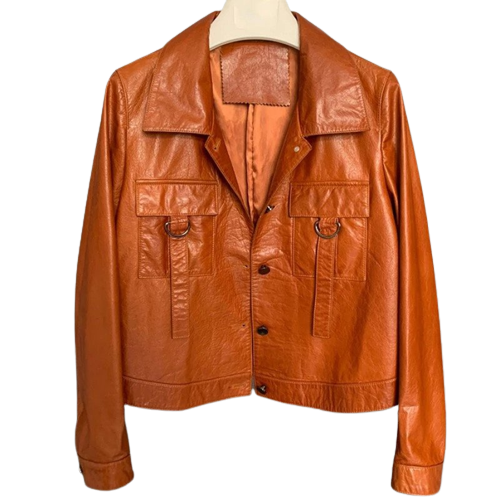 Womens Hazel Front Pocket Tan Genuine Lambskin Leather Jacket
