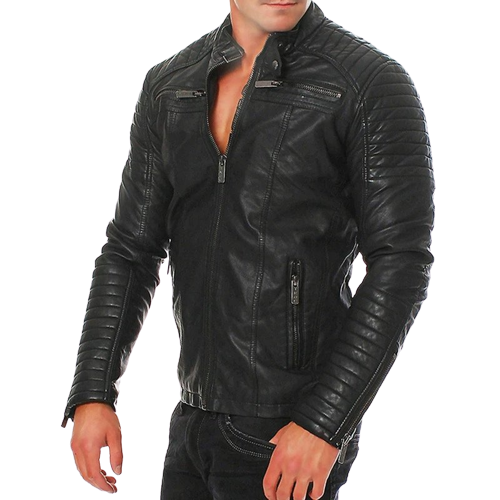 Mens Rex Shoulder Patch Work Genuine Lambskin Leather Jacket