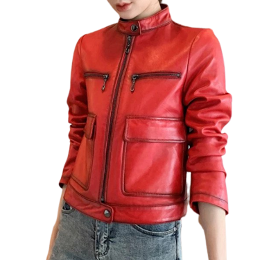 Womens Eleanor Front Pocket Genuine Lambskin Leather Jacket