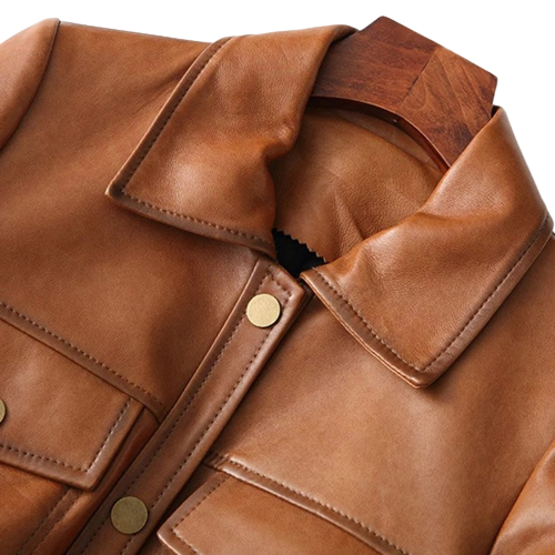 Womens Zoe Front Pocket Brown Genuine Lambskin Leather Jacket