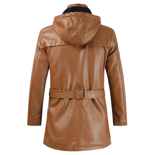 Mens Zane Front Button and Zippered Hooded Leather Coat