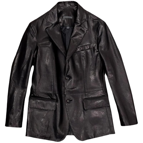 Mens Henley Front Button Black Leather Blazer – MarkhorLive