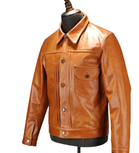 Mens Zion Front Pocket Glossy Tan Genuine Lambskin Leather Jacket