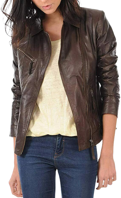 Womens Aitana Genuine Lambskin Biker Leather Jacket