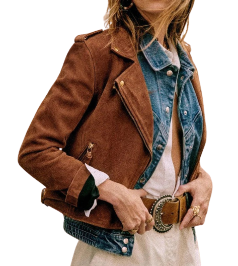 Womens Rylee Genuine Lambskin Biker Suede Leather Jacket