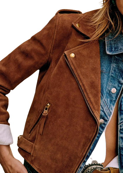 Womens Rylee Genuine Lambskin Biker Suede Leather Jacket