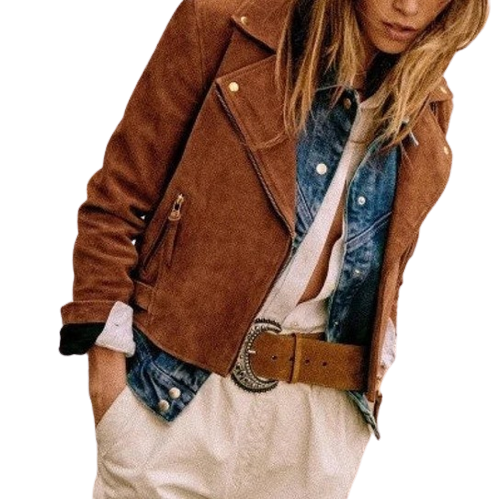 Womens Rylee Genuine Lambskin Biker Suede Leather Jacket