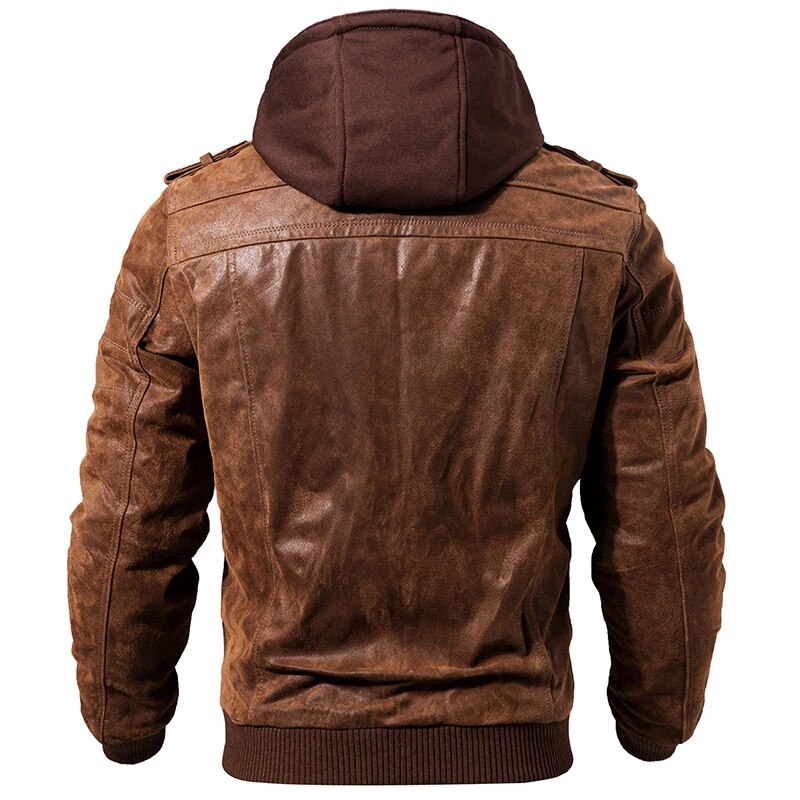 Mens Cyrus Genuine Lambskin Leather Distressed Hooded Bomber Jacket