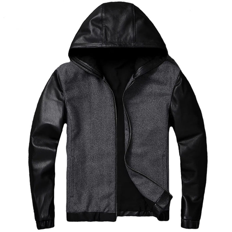 Mens Hayden Genuine Wool Leather Mix Hooded Bomber Jacket