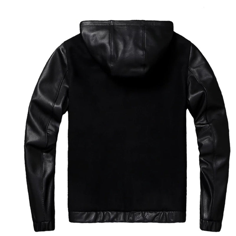 Mens Hayden Genuine Wool Leather Mix Hooded Bomber Jacket