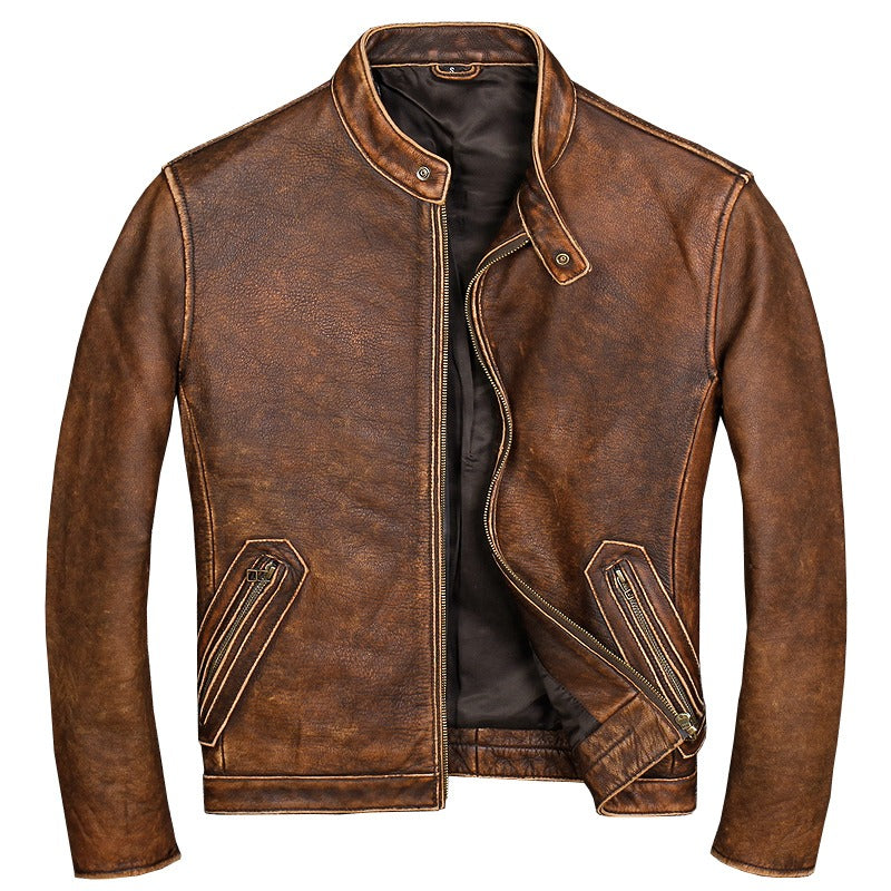 Mens Moto Fit Genuine Cowhide Leather Jacket