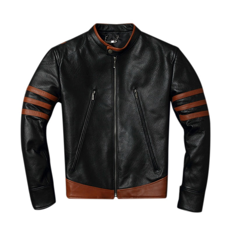 Mens Striped Genuine Lambskin Leather Jacket
