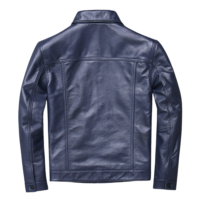 Mens Lennon Front Pocket Blue Genuine Lambskin Leather Jacket